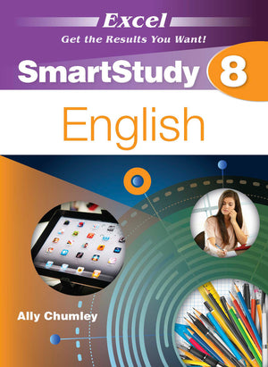 Front cover of the Excel SmartStudy English Year 8 workbook from Pascal Press, shown as the main product image