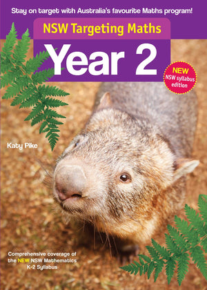 Front cover of the NSW Targeting Maths Year 2 2023 Curriculum Edition workbook from Pascal Press, the main product image