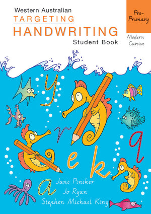 Front cover of the Targeting Handwriting WA Pre-Primary Student Book by Pascal Press, a WA Modern Cursive workbook