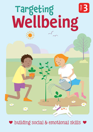 Front cover of Targeting Wellbeing Year 3, a Pascal Press social and emotional skills activity book for primary students