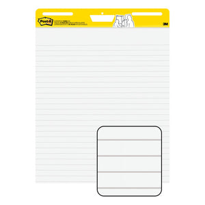 Post-it 561WLSS easel pad with white lined sheets under a yellow header card, inset showing the ruled lines close up