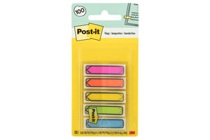 Current Post-it 684-ARR2 card with a 100 flag roundel and pink, orange, yellow, green and blue arrow flags, printed 11.9 x 43.2mm