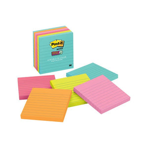 Post-it Super Sticky lined notes 675-6SSMIA Miami Collection pack with five loose lined pads in coral, pink, lime, aqua and orange