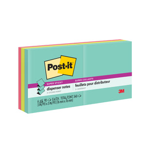 Current 3M wrap of Post-it R330-6SSMIA Super Sticky dispenser notes in aqua, printed 6 pads of 90, 540 notes, 76 x 76 mm