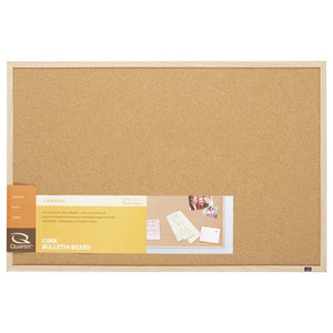 Quartet oak finish corkboard 580 x 890mm shown with its retail sleeve