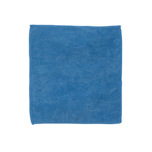 Quartet QTMFCLOTH1717 microfibre cloth, a flat blue square waffle weave cloth laid out on a white background