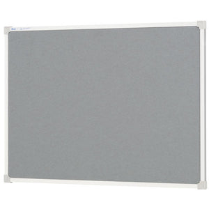 Quartet Penrite felt pinboard in Grey, a plain mid grey felt surface in an aluminium frame with grey corner caps, shown empty and landscape on white