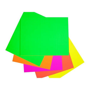 Fanned sheets of Quill Fluoro Board 510 x 635mm in fluoro green, orange, pink, red and yellow, with green on top