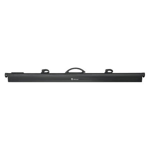 Black Quickfile A0 plan binder, side view showing the centre carry handle, two cam levers and the Q logo