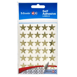 QuikStik self adhesive labels hangsell bag with Esselte header card and a sheet of 15mm gold star labels