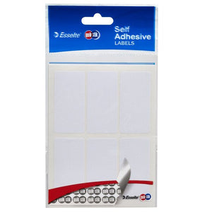 QuikStik self adhesive labels hangsell bag with Esselte header card and a sheet of white 24 x 49mm rectangular labels