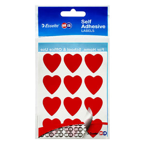 QuikStik Label Heart 22mm Red Hangsell pack of 48, red heart shaped labels with permanent adhesive for gift wrapping, Valentine's Day decoration, classroom crafts and product personalisation