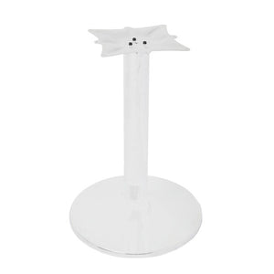 Rapidline Estilo disc base table frame in white satin with a round disc foot, single column and a star-shaped top plate, frame only on a white background