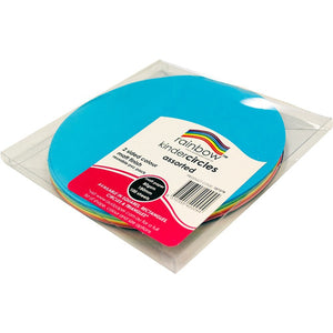 Rainbow kinder circles 180mm pack of 100, assorted matt paper circles with a blue top circle in a clear plastic pack
