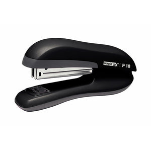 Rapid F18 full strip stapler in black with a grey accent and the Rapid F18 badge, shown open jawed from the front left