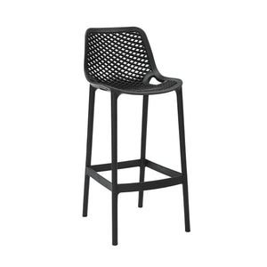 Rapidline Cast High Stool 750mm in black, front three quarter view, showing the lattice back and seat above tall splayed legs with a footrest ring.