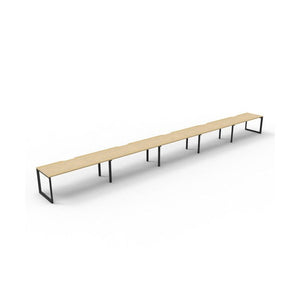 Rapidline Deluxe Infinity single sided loop leg pod of 5 with Natural Oak tops, Black Satin base, angled three-quarter view on a white background