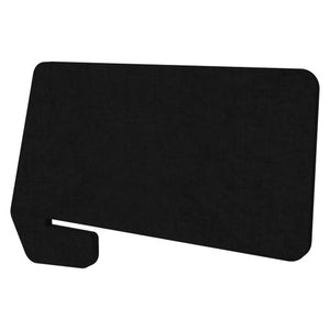 Rapidline slide over desk screen in black polyester fibre, angled view showing the desk slot that slides onto the worktop