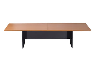 Rapidline Rapid Worker 3200 x 1200mm boardroom table in Beech / Ironstone: front view showing the two piece beech top meeting at the centre over the ironstone panel base