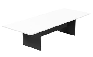 Rapidline Rapid Worker 3200 x 1200mm boardroom table in Natural White / Ironstone: angled view of the two piece natural white top over the ironstone panel base