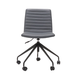 Rapidline Pixel 5 Star breakout and meeting chair in French Navy PU on a black powdercoated five star swivel base with a gas strut, product photograph on a plain background showing the ribbed horizontal stitching across the seat and back.