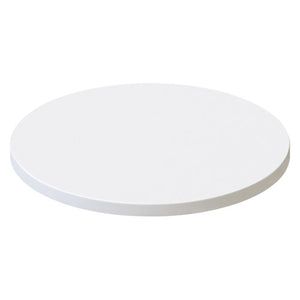 Rapidline round table top in Natural White, shown on its own at an angle against a plain white background