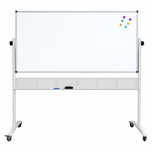 Front product view of the Rapidline Standard Mobile Magnetic Whiteboard 1800 x 900mm on a clean white background. The image clearly displays the wide aluminium framed magnetic writing surface, side pivot controls, integrated pen tray, perforated support panel, heavy duty mobile frame and castors for convenient movement between work and learning spaces.
