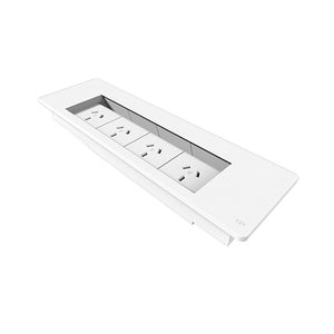 Rapidline Rapid Wiring flip box in white showing 4 GPO outlets on the face of the unit