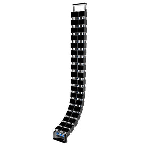 Rapidline Trax dual compartment workstation umbilical in black, full length view with the jointed links and base fitting