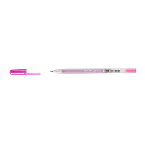 Sakura Gelly Roll Metallic Pink gel pen with cap removed and placed beside the frosted Metallic barrel