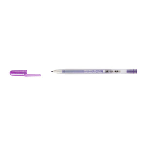 Sakura Gelly Roll Metallic Purple gel pen with cap removed and placed beside the frosted Metallic barrel