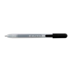 Sakura Gelly Roll Retractable 08 Black gel pen side view with tip extended and black clip on the plunger end
