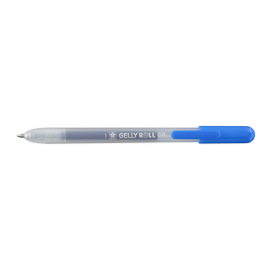 Sakura Gelly Roll Retractable 08 Blue gel pen side view with tip extended and blue clip on the plunger end