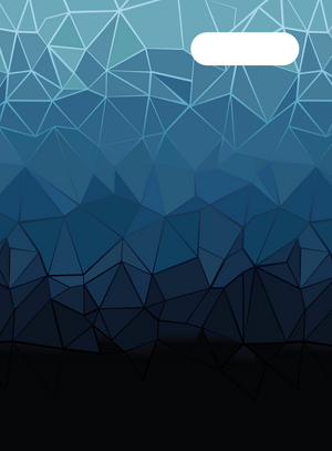 Spencil Fractal Scrapbook Cover Pack of 6: front artwork, faceted teal to navy triangle gradient, with white name and subject label cut-out