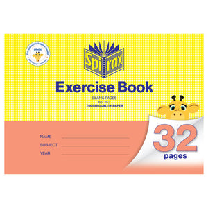 Landscape Spirax 252 exercise book cover in yellow with a pink lower band, printed blank pages and 70gsm quality paper, with a giraffe and a pink 32 pages marker