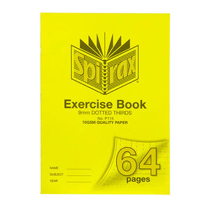 Spirax P115 A4 exercise book with a yellow cover printed 9mm dotted thirds and 70gsm quality paper, 64 pages on the turned corner