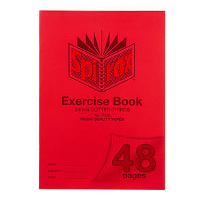 Spirax P105 A4 exercise book in a red polypropylene cover printed 24mm dotted thirds, No. P105 and 70gsm quality paper, with 48 pages on the corner
