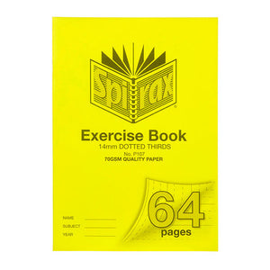 Spirax P107 A4 exercise book in a solid yellow polypropylene cover printed 14mm dotted thirds and 70gsm quality paper, with 64 pages on the corner