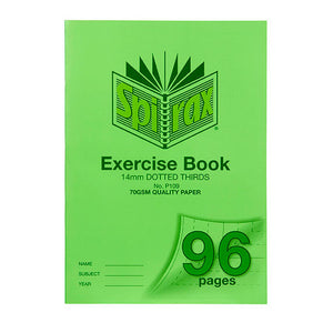 Spirax P109 A4 exercise book in a green polypropylene cover printed 14mm dotted thirds, No. P109 and 70gsm quality paper, with 96 pages on the corner