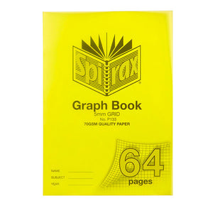 Spirax P133 A4 graph book in a yellow polypropylene cover marked 5mm grid, No. P133, 70gsm quality paper and 64 pages on a grid corner