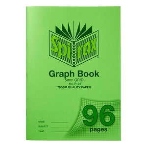 Spirax P134 A4 graph book in a green polypropylene cover printed 5mm grid and 70gsm quality paper, with 96 pages on a grid corner