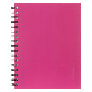 Pink Spirax 511 hard cover notebook seen from the front, 225 x 175mm, with twin wire binding on the left side