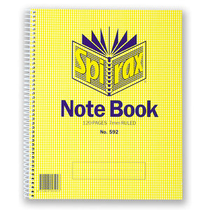 Spirax No. 592 side opening notebook with yellow check cover printed Note Book and 120 pages, white spiral down the left edge and a blank name panel