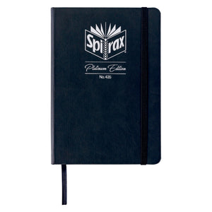 Spirax Platinum Edition No. 435 A5 premium journal in jet black faux leather with a silver foil crest, black elastic band and ribbon