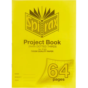Spirax P163 project book with a solid yellow polypropylene cover printed 24mm dotted thirds and 70gsm quality paper, 64 pages on the corner