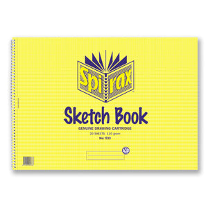 Spirax 533 A3 sketch book with a yellow cover and side spiral, printed Genuine Drawing Cartridge, 20 sheets 110 gram, with an acid free badge