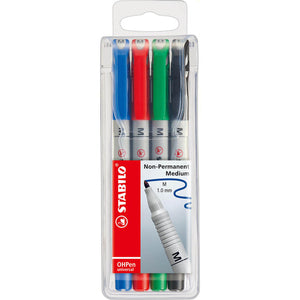 Stabilo OHPen Universal water-soluble overhead projector pens in assorted colours, medium 1.0mm tip, wallet of 4
