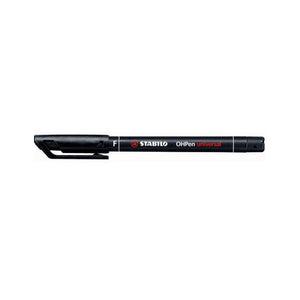 Stabilo Universal OHP Pen Permanent Fine Black shown on white background with cap on