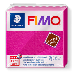 FIMO leather-effect 8010-229 berry standard block in its clear wrapper, with Staedtler and FIMO logos, a leather-effect badge and 57 g printed on the front