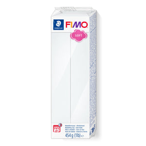 Staedtler FIMO soft 8021-0 large block pack in white, tall carton with pink SOFT cloud, 454 g (1 lb) label and 110°C oven symbol